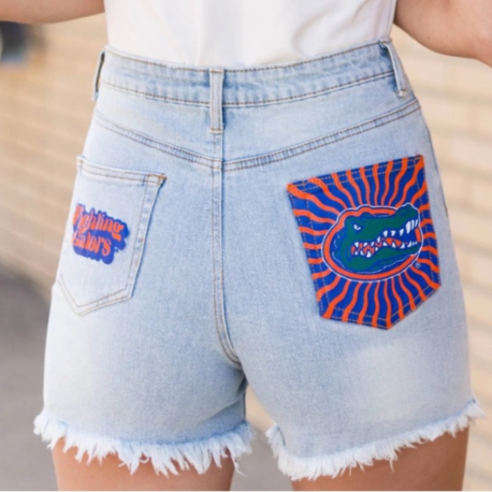 UF Gators Light Blue Denim Shorts - Picture 3 of 5